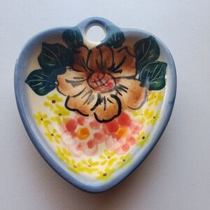 Boleslawiec Polish Pottery Heart Shaped Tricket Dish Bowl Hanging Ornament